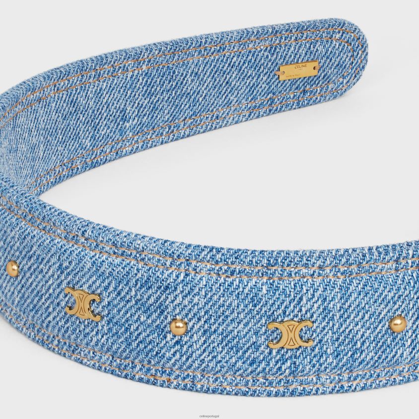 mulheres acessórios CELINE Tiara triomphe em algodão e latão com acabamento dourado azul/ouro T204R1250