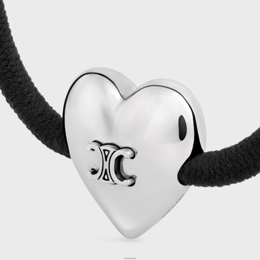 mulheres acessórios CELINE conjunto de elásticos coeur triomphe em latão com acabamento em ouro e ródio, nylon e borracha preto/ouro/prata T204R1055