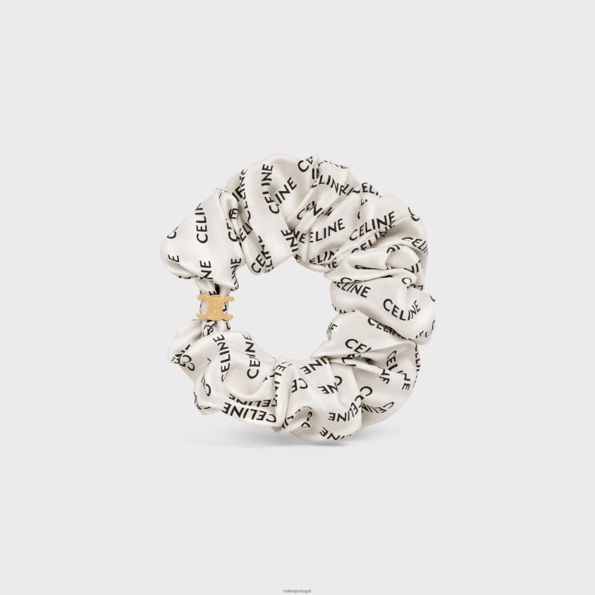 mulheres acessórios CELINE scrunchy rayure em latão seda com acabamento ouro e branco T204R1236