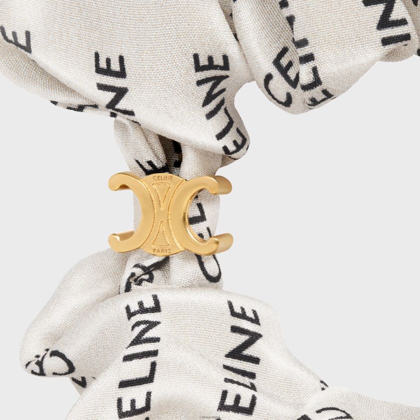 mulheres acessórios CELINE scrunchy rayure em latão seda com acabamento ouro e branco T204R1236