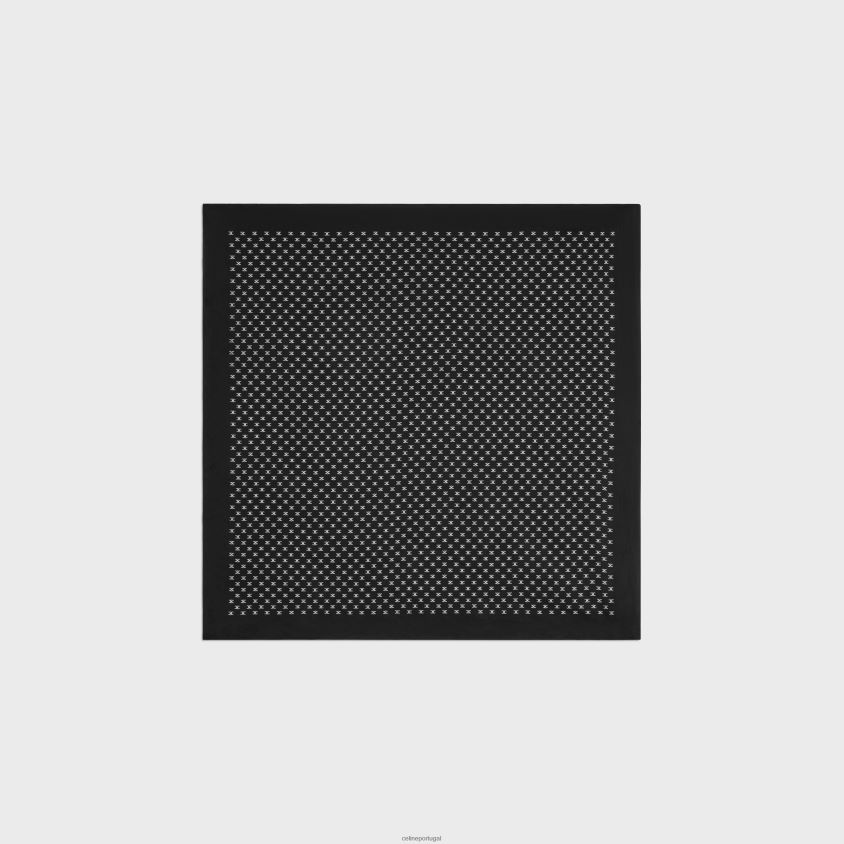 homens acessórios CELINE bandana em cetim de seda triomphe preto/esbranquiçado T204R2191