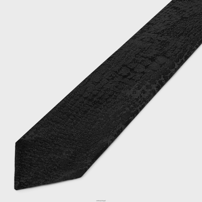 homens acessórios CELINE gravata fina em jacquard de seda preto T204R2266