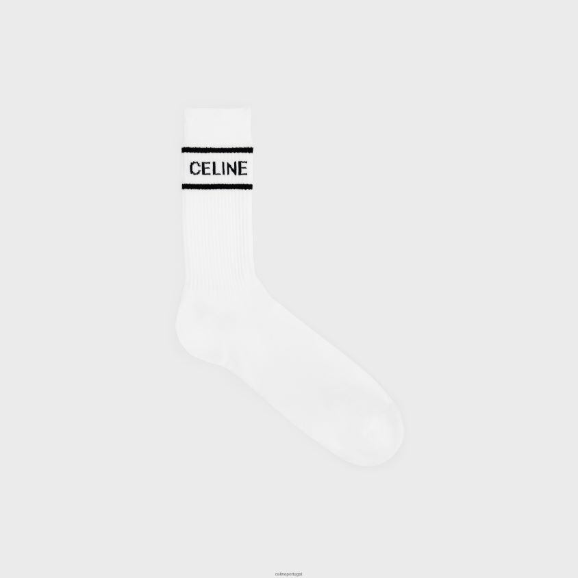 homens acessórios CELINE meias em algodão listrado Branco preto T204R2197