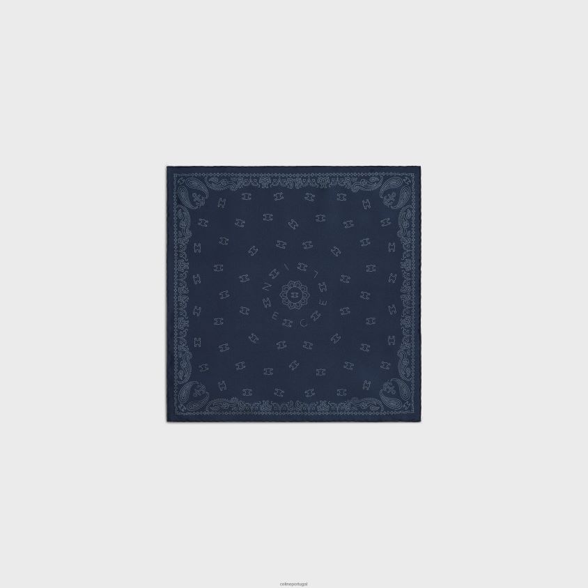 mulheres acessórios CELINE bandana em sarja de seda marinho/creme T204R1211