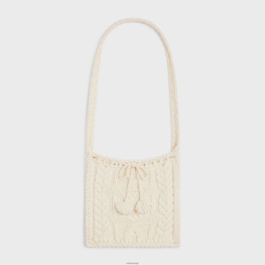 mulheres acessórios CELINE bolsa em lã triomphe aran mohair off white T204R1190