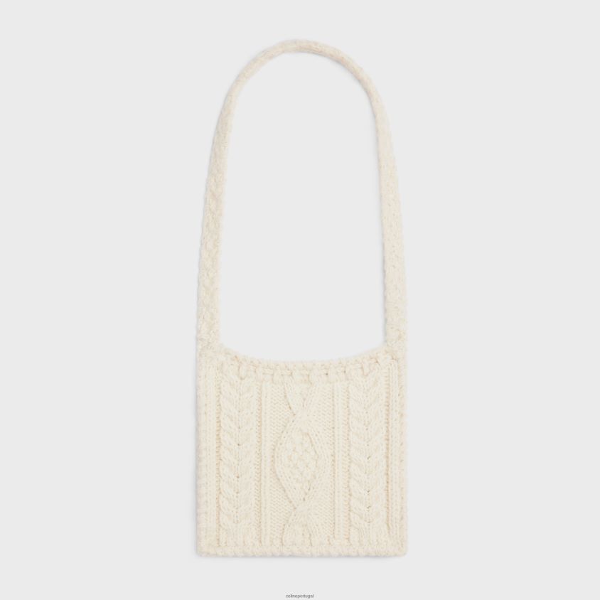 mulheres acessórios CELINE bolsa em lã triomphe aran mohair off white T204R1190