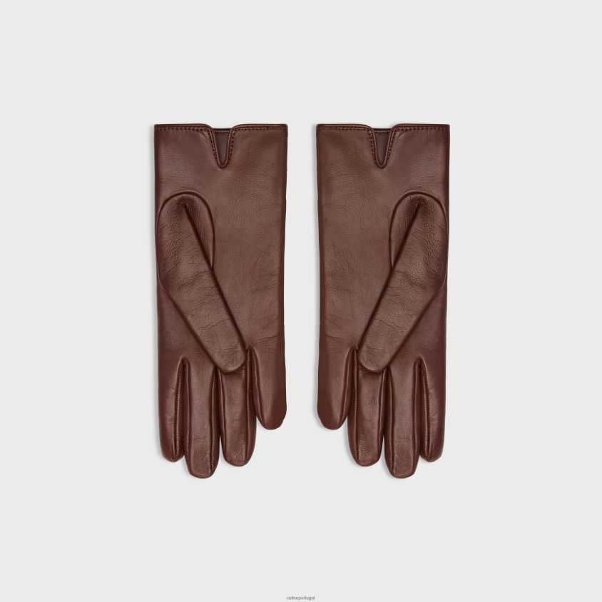 mulheres acessórios CELINE luvas triomphe em pele de cordeiro plonge marrom T204R1187