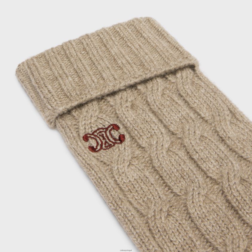 mulheres acessórios CELINE luvas triomphe tricotadas em caxemira cinza claro T204R1186