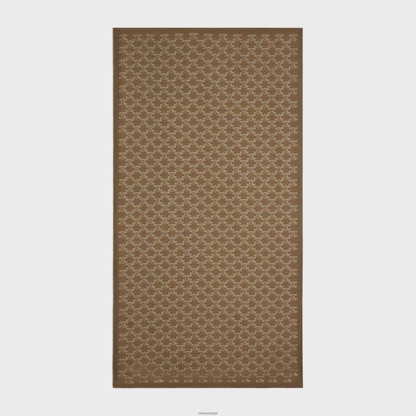 mulheres acessórios CELINE roubou em musselina de caxemira com monograma bronzeado/bege T204R1196