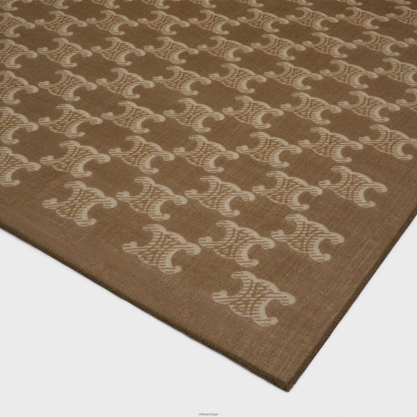 mulheres acessórios CELINE roubou em musselina de caxemira com monograma bronzeado/bege T204R1196