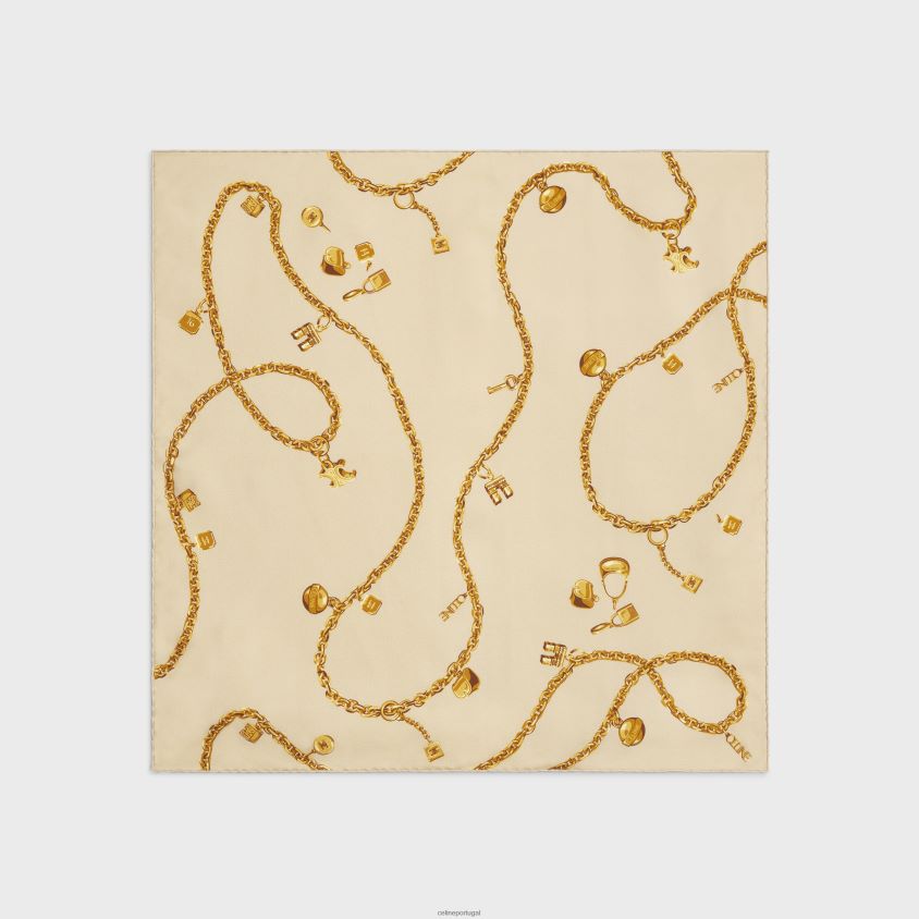 mulheres acessórios CELINE sarja de seda com borlas quadradas em corrente bege T204R1207