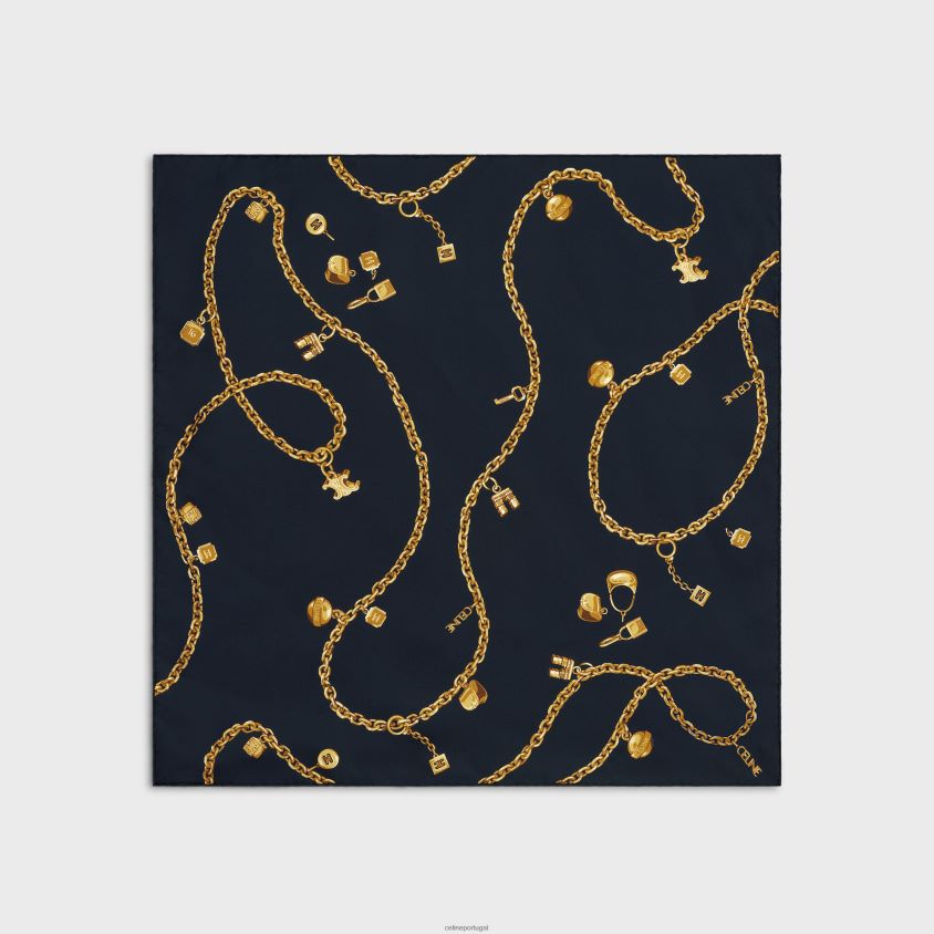 mulheres acessórios CELINE sarja de seda com borlas quadradas em corrente marinha T204R1205