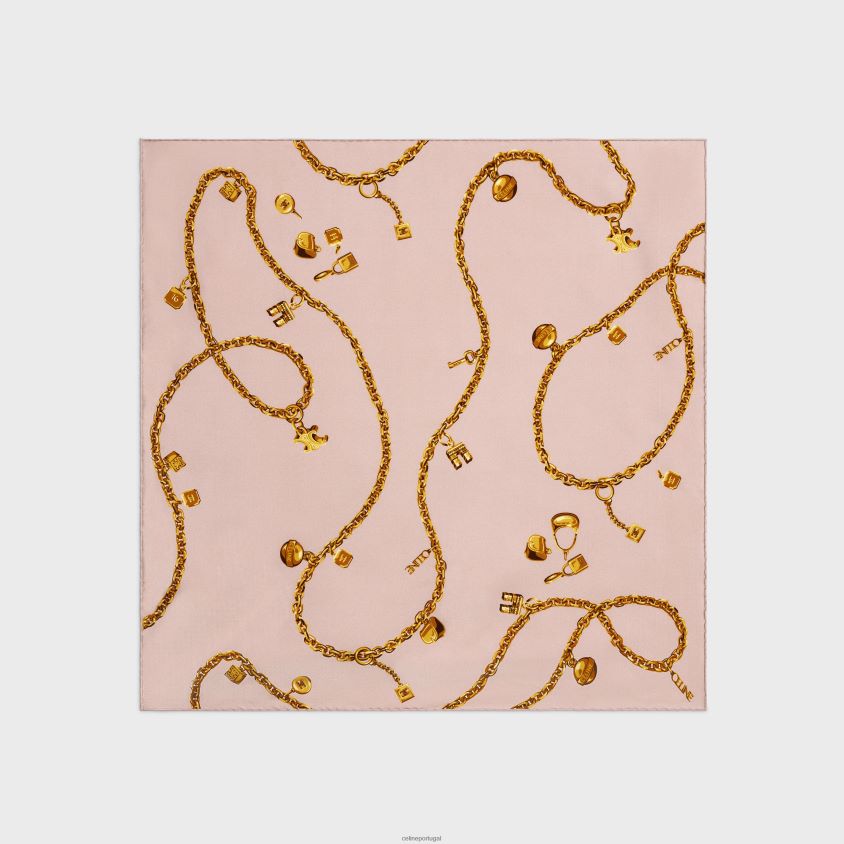 mulheres acessórios CELINE sarja de seda com borlas quadradas em corrente velha rosa T204R1206