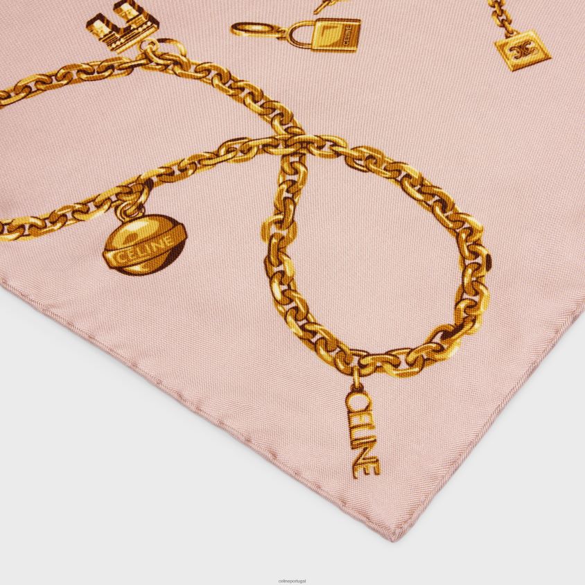 mulheres acessórios CELINE sarja de seda com borlas quadradas em corrente velha rosa T204R1206