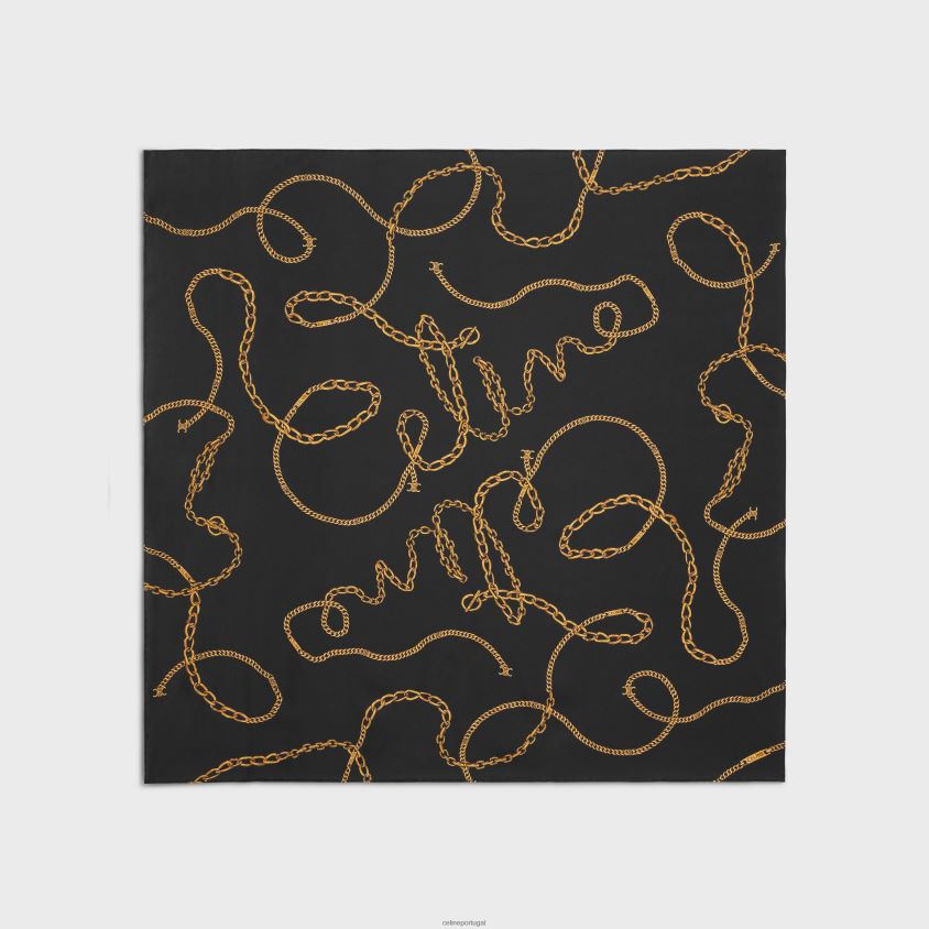 mulheres acessórios CELINE sarja de seda quadrada em corrente preto T204R1204