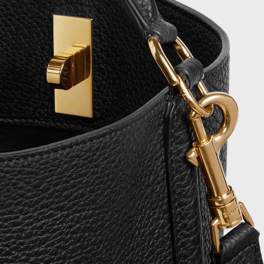 mulheres acessórios CELINE balde com 16 sacos em couro de bezerro granulado flexível preto T204R145