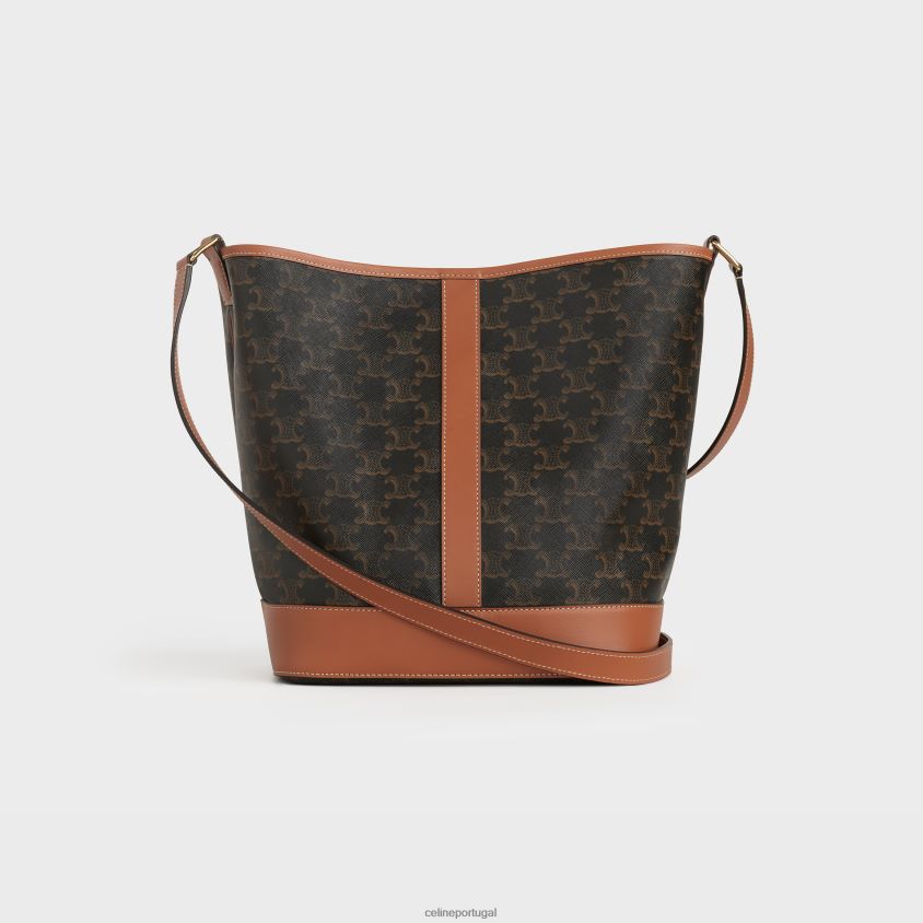 mulheres acessórios CELINE balde médio em lona triomphe e couro de bezerro bronzeado T204R217