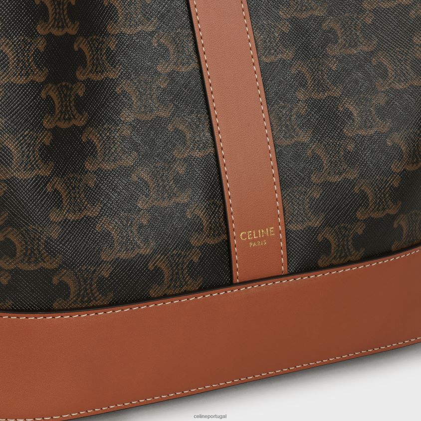 mulheres acessórios CELINE balde médio em lona triomphe e couro de bezerro bronzeado T204R217