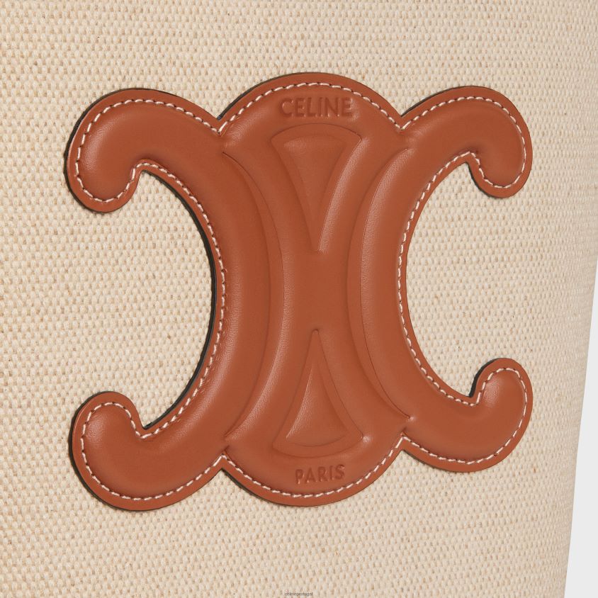 mulheres acessórios CELINE balde pequeno cuir triomphe em tecido e pele de bezerro natural/bronzeado T204R201