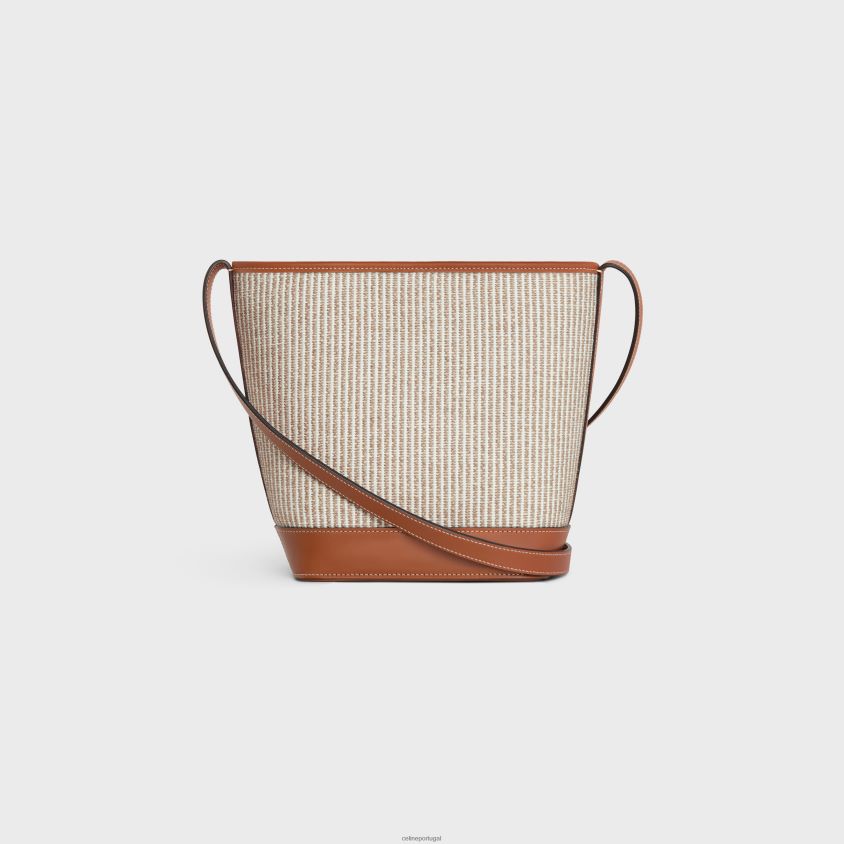 mulheres acessórios CELINE balde pequeno cuir triomphe em tecido listrado e pele de bezerro bege T204R202