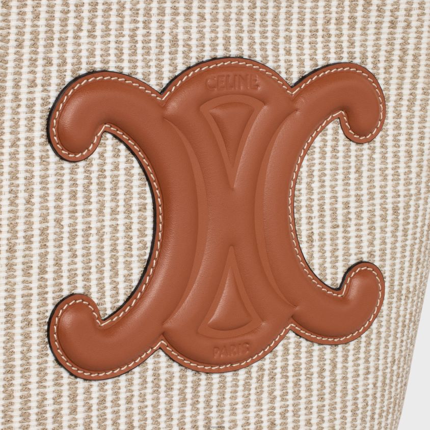 mulheres acessórios CELINE balde pequeno cuir triomphe em tecido listrado e pele de bezerro bege T204R202