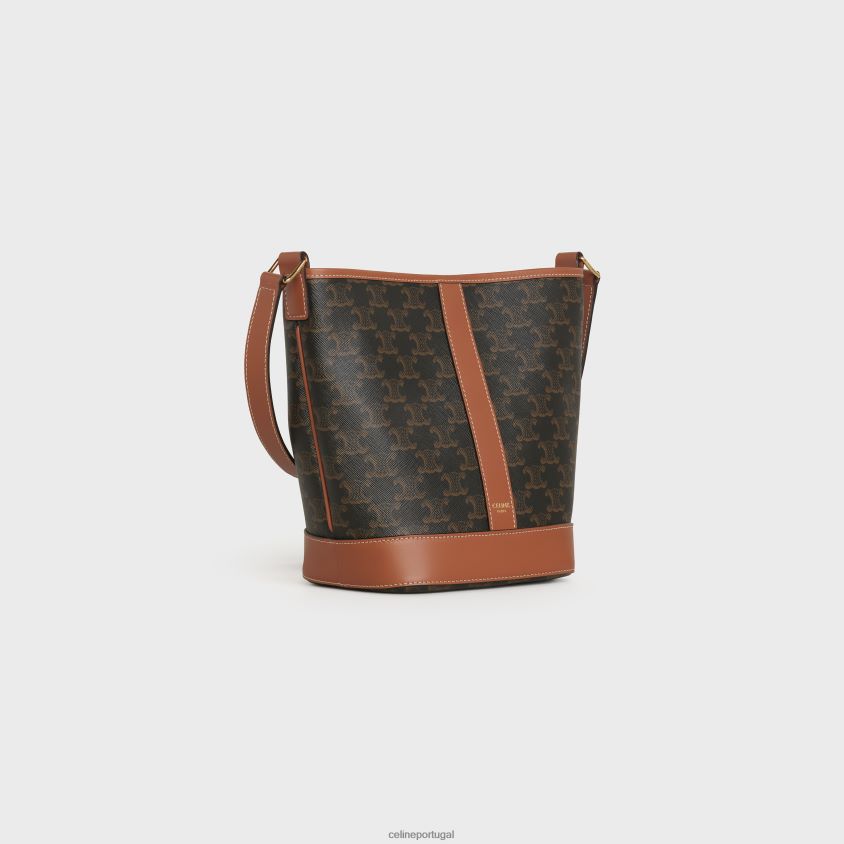 mulheres acessórios CELINE balde pequeno em lona triomphe e couro de bezerro bronzeado T204R218