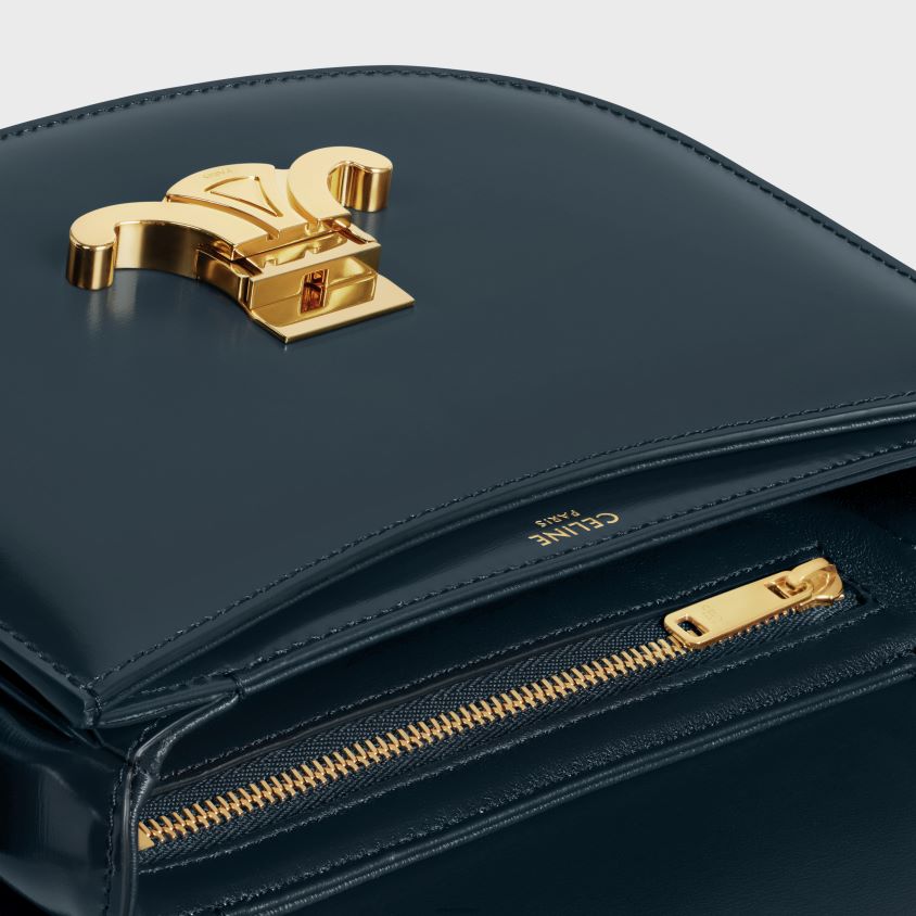 mulheres acessórios CELINE besace clea em couro de bezerro brilhante azul-marinho T204R172