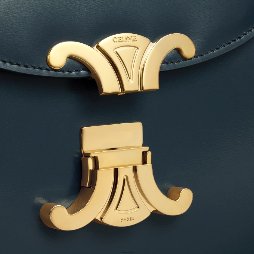 mulheres acessórios CELINE besace clea em couro de bezerro brilhante azul-marinho T204R172