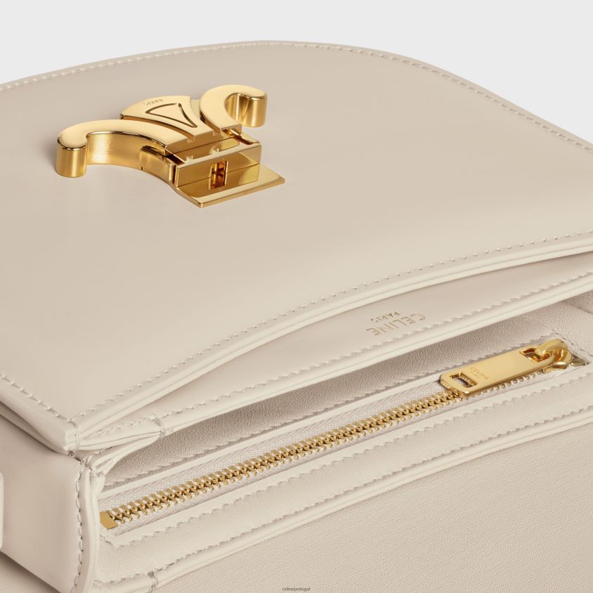 mulheres acessórios CELINE besace clea em couro de bezerro brilhante pedra clara T204R59