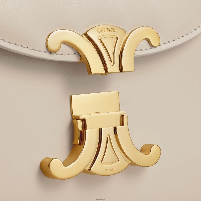 mulheres acessórios CELINE besace clea em couro de bezerro brilhante pedra clara T204R59