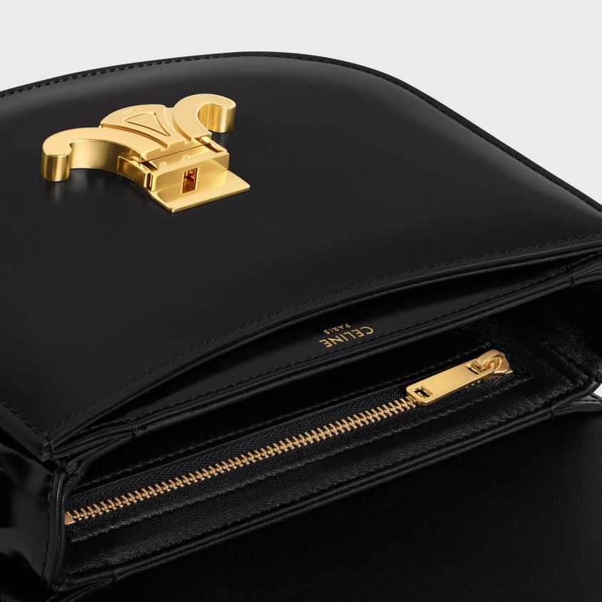 mulheres acessórios CELINE besace clea em couro de bezerro brilhante preto T204R58