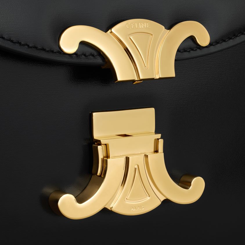 mulheres acessórios CELINE besace clea em couro de bezerro brilhante preto T204R58