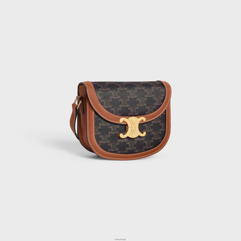 mulheres acessórios CELINE besace clea em lona triomphe e couro de bezerro bronzeado T204R177