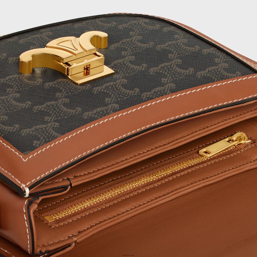 mulheres acessórios CELINE besace clea em lona triomphe e couro de bezerro bronzeado T204R177