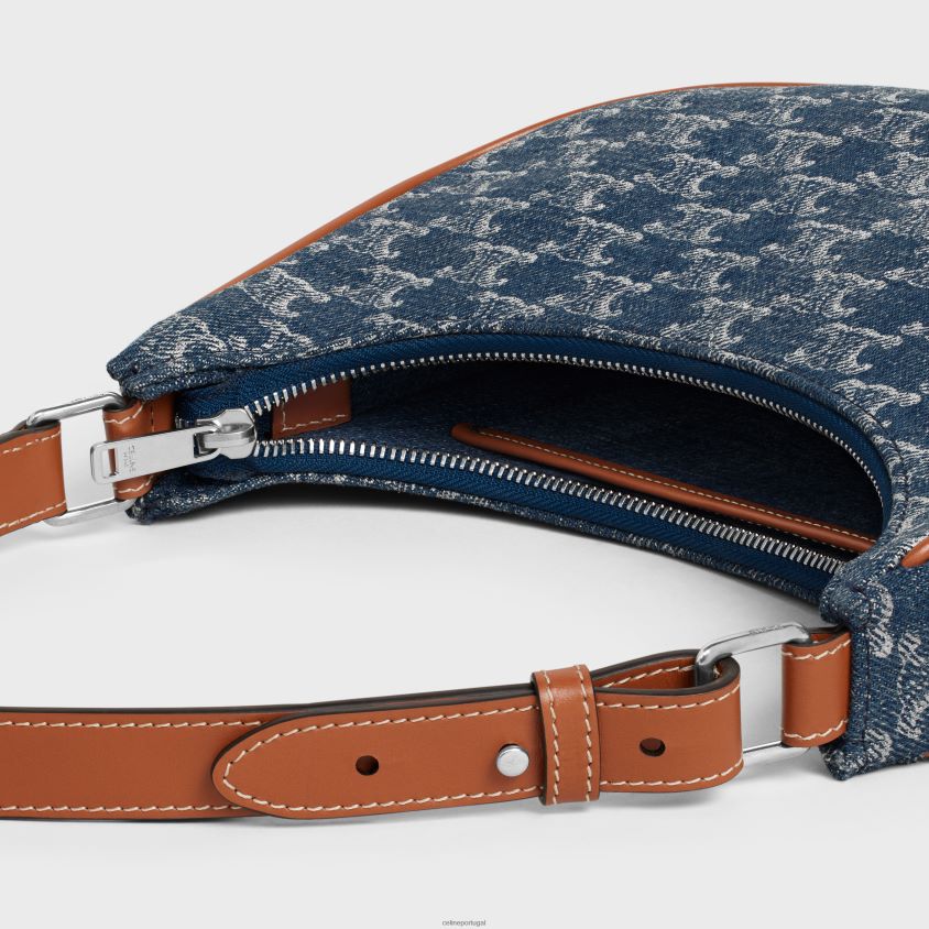 mulheres acessórios CELINE bolsa ava em jeans com triomphe por toda parte e couro de bezerro jeans/prata T204R63