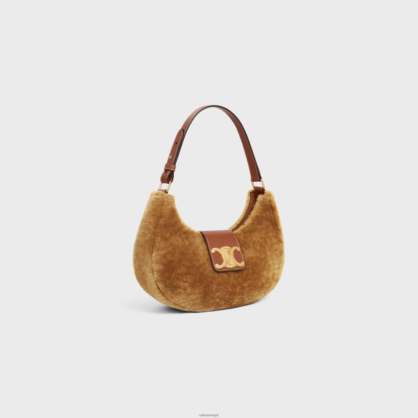 mulheres acessórios CELINE bolsa ava triomphe média em couro de bezerro e shearling camelo T204R62