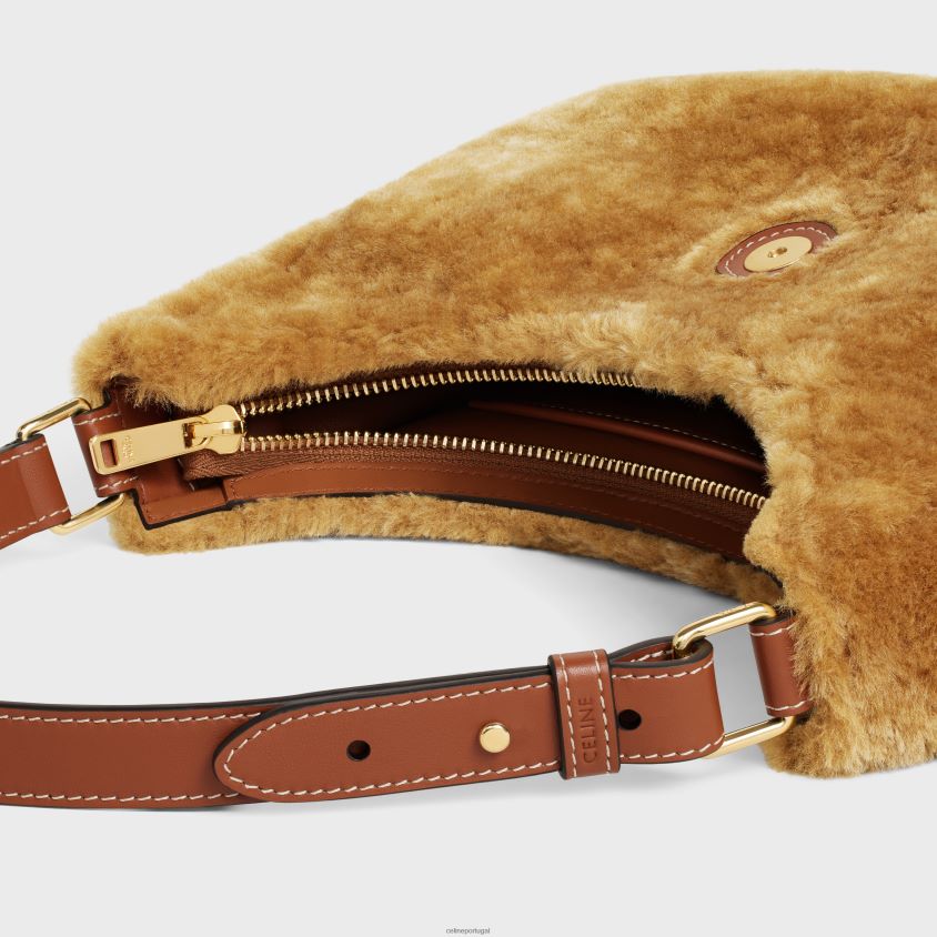 mulheres acessórios CELINE bolsa ava triomphe média em couro de bezerro e shearling camelo T204R62