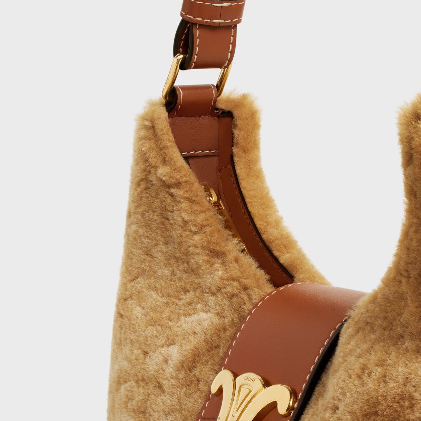 mulheres acessórios CELINE bolsa ava triomphe média em couro de bezerro e shearling camelo T204R62
