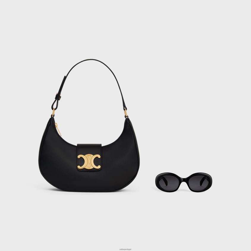 mulheres acessórios CELINE bolsa ava triomphe média em couro de bezerro liso preto T204R153