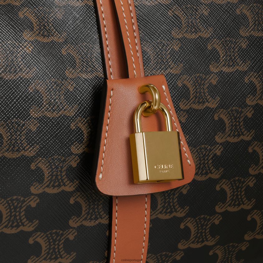 mulheres acessórios CELINE bolsa boston em lona triomphe e couro de bezerro bronzeado T204R233