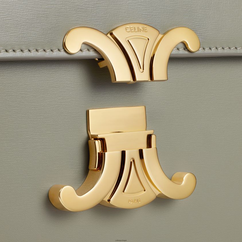 mulheres acessórios CELINE bolsa clássica triomphe em couro de bezerro brilhante Argila verde T204R97