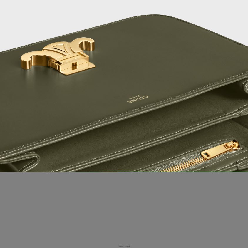 mulheres acessórios CELINE bolsa clássica triomphe em couro de bezerro brilhante azeitona escura T204R21