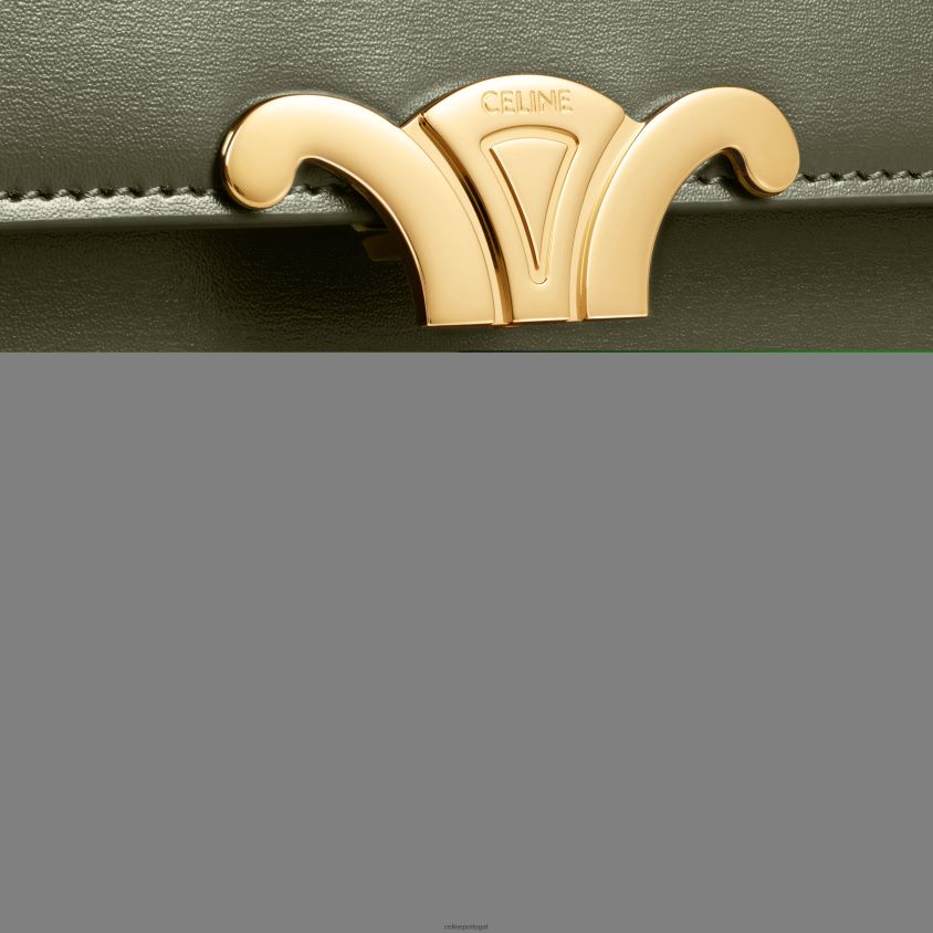 mulheres acessórios CELINE bolsa clássica triomphe em couro de bezerro brilhante azeitona escura T204R21