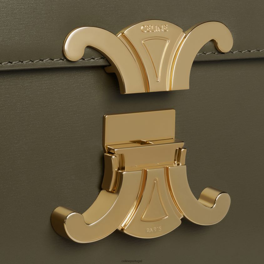 mulheres acessórios CELINE bolsa clássica triomphe em couro de bezerro brilhante azeitona escura T204R21