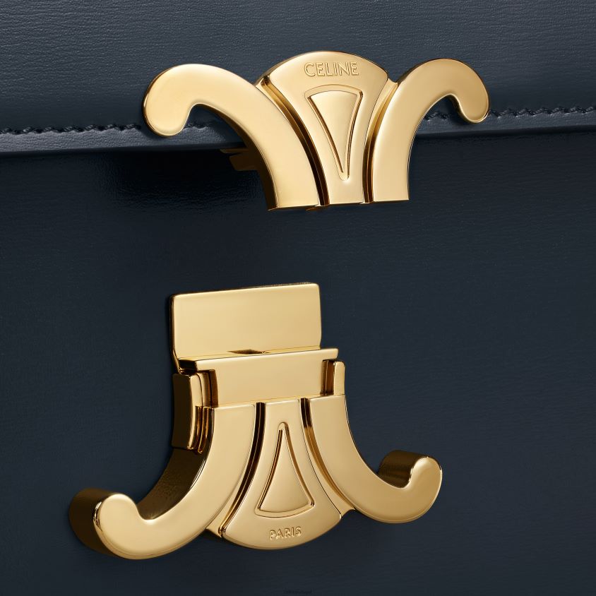 mulheres acessórios CELINE bolsa clássica triomphe em couro de bezerro brilhante azul-marinho T204R89