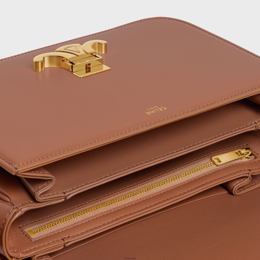 mulheres acessórios CELINE bolsa clássica triomphe em couro de bezerro brilhante bronze T204R96