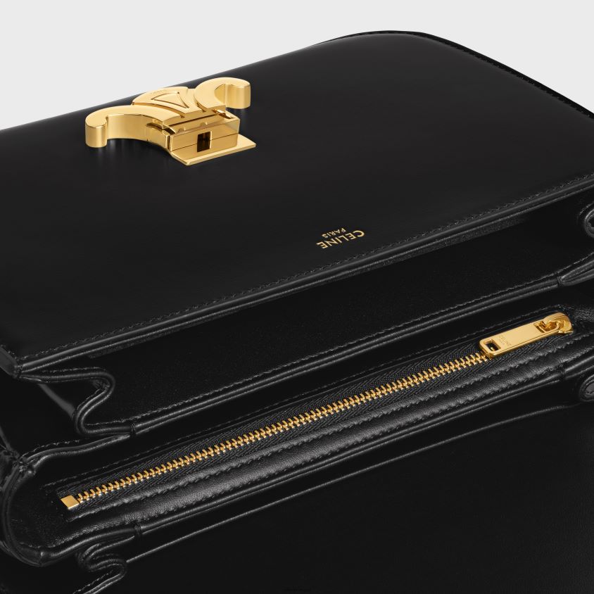 mulheres acessórios CELINE bolsa clássica triomphe em couro de bezerro brilhante preto T204R41