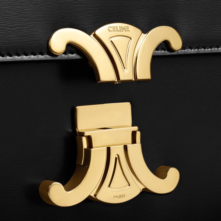 mulheres acessórios CELINE bolsa clássica triomphe em couro de bezerro brilhante preto T204R41