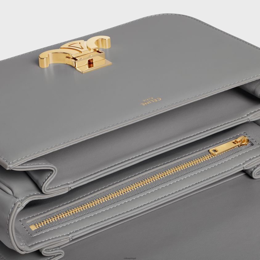 mulheres acessórios CELINE bolsa clássica triomphe em couro de bezerro brilhante zinco T204R43
