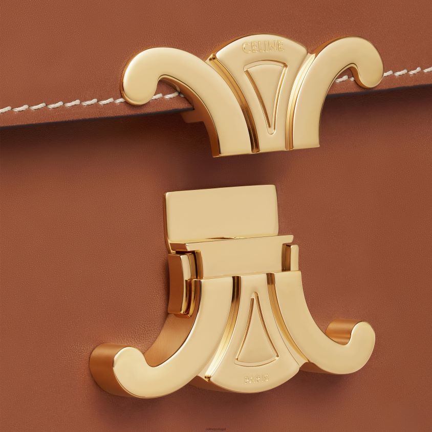 mulheres acessórios CELINE bolsa clássica triomphe em couro de bezerro natural bronzeado T204R91